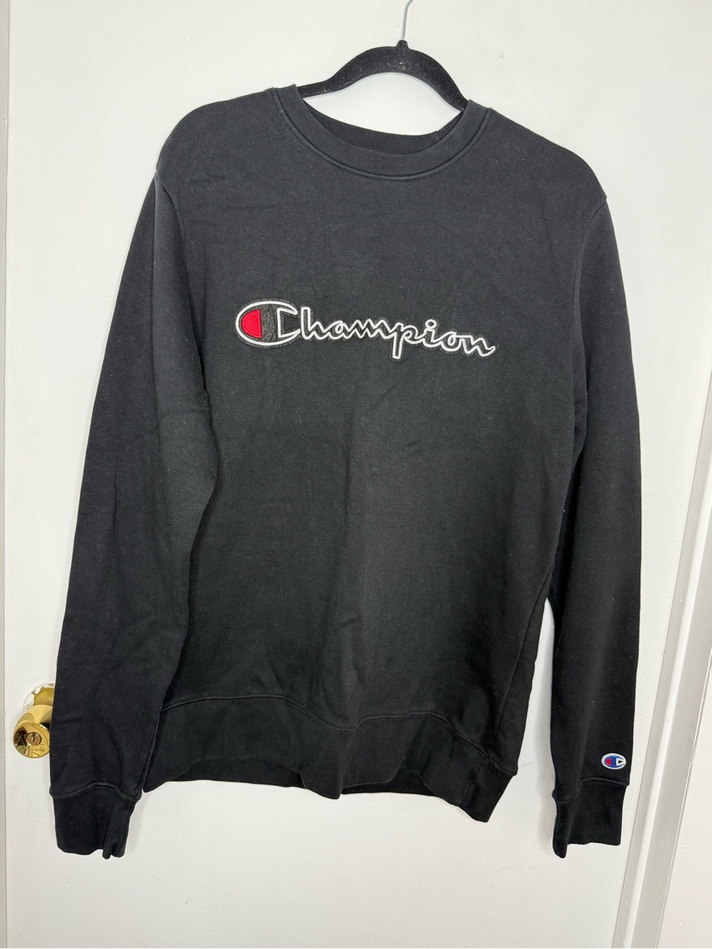 Champion Black Crewneck Sweatshirt with Script Logo